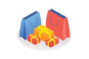 shopping bag and delivery box set collection with isometric style vector