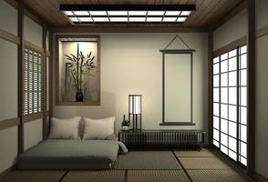 Modern peaceful Bedroom. zen style bedroom and decoration japanese style, Bedroom japanese style.3d rendering photo