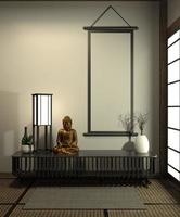 Mock up poster frame, Designed specifically in Japanese style, and decoration on cabinet. 3D rendering photo