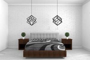 Beautiful,Bedroom in modern interior design on white floor and white wall background, empty room. 3D rendering photo