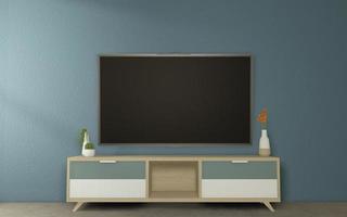 Cabinet Tv Mock up design on Dark Room Japanese Style.3D rednering photo