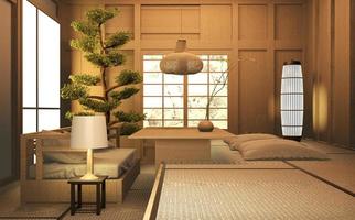 Living room wood  japanese interior design.3D rendering photo