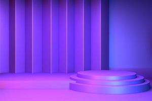 degradados púrpura y azul escaparate del podio abstracto. Representación 3d foto