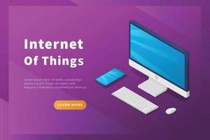 iot internet of things concept with computer smartphone gadget connected for website template landing homepage vector