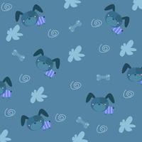 Animal pattern with cute dogs, flowers and bones vector