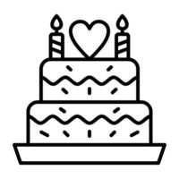 icono de línea de pastel de boda vector