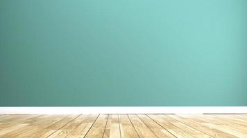 Green mint wall on wood floor interior. 3D rendering photo