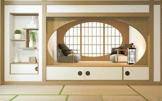 Elegant Interior De La Habitacion Nihon With Papel De La Puerta Y Estante Del Gabinete. Representación 3d foto