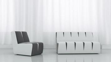 White sofa and plant in white room. 3D rendering photo