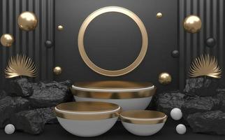 Rock stones on podium geometric for Product presentation. 3D rendering photo