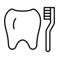 Cleaning Tooth with Brush Line Icon vector