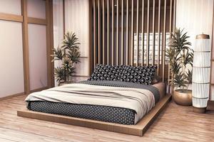 maqueta de dormitorio de estilo japonés moderno de lujo, diseñando el más hermoso. Representación 3d foto