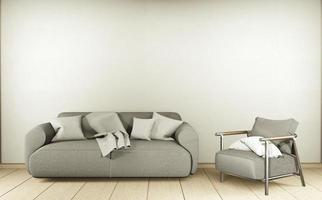 Modern Zen living room interior, white sofa and decor Japanese style on room white wall background. 3d rendering photo