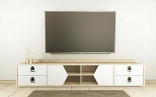 Cabinet TV in white empty interior room Japanese-style, 3d rendering photo