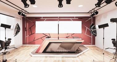 News studio room design aluminum trim gold on red wall, Backdrop for TV shows.3D rendering photo