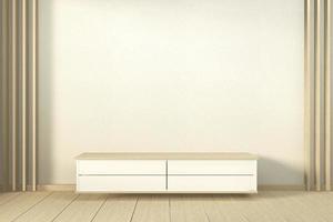 interior, Cabinet wooden in modern living room japan style on white wall background,3d rendering photo