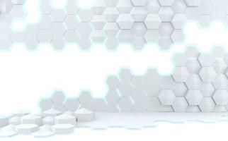 futuristic concept hexagon white abstract showcase. 3D rendering photo