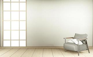 Modern Zen living room interior, white sofa and decor Japanese style on room white wall background. 3d rendering photo