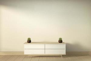Mueble de tv en habitación vacía moderna japonesa - estilo zen, diseños minimalistas. Representación 3d foto