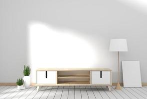 Tv cabinet in modern empty room Japanese - zen style,minimal designs. 3D rendering photo