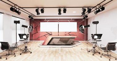 News studio room design aluminum trim gold on red wall, Backdrop for TV shows.3D rendering photo