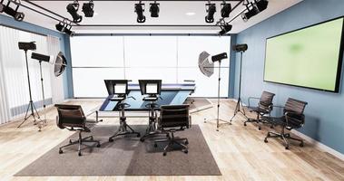 News studio blue room design Backdrop for TV shows.3D rendering photo