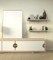 Cabinet wooden in modern living room japan style on white wall background,3d rendering photo