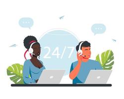 Clients assistance, call center, hotline operator, consultant manager, technical support, customer care. Seamless and personalized service, customer experience concept. Vector illustration