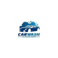 logo for a car wash with an illustration of a car being washed with a lot of foam vector