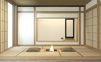 Elegant Interior De La Habitacion Nihon With Papel De La Puerta Y Estante Del Gabinete. Representación 3d foto