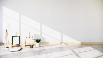Amazing Diseño De Interiores De Estilo Loft De Pared De Ladrillo Blanco Para Sala De Estar. Representación 3d foto