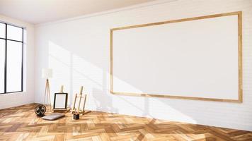 Empty - Living Room white brick wall Loft Style Interior Design. 3D Rendering photo
