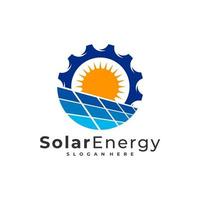 Plantilla de vector de logotipo de engranaje solar, conceptos de diseño de logotipo de energía de panel solar creativo