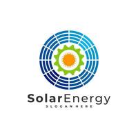 Plantilla de vector de logotipo de engranaje solar, conceptos de diseño de logotipo de energía de panel solar creativo