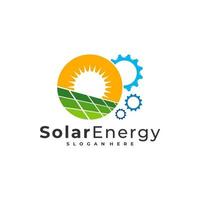 Plantilla de vector de logotipo de engranaje solar, conceptos de diseño de logotipo de energía de panel solar creativo