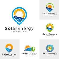 Conjunto de plantilla de vector de logotipo solar de punto, conceptos de diseño de logotipo de energía de panel solar creativo