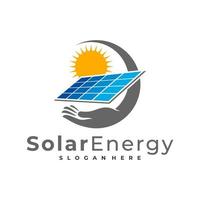 cuidado de la plantilla de vector de logotipo solar, conceptos de diseño de logotipo de energía de panel solar creativo