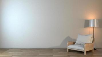 Interior mock up with armchair in japanese living room with empty wall. 3D rendering photo