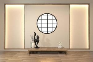Empty zen room interior background with shelf wall japanese style design hidden light.3d rendering photo