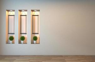 Empty zen room interior background with shelf wall japanese style design hidden light.3d rendering photo