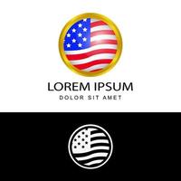 rounded america flag logo with gold frame vector