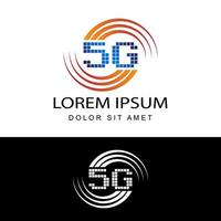 5G logo network speed circuit technology illustration in isolated white background, broadband telecommunication wireless internet concept vector