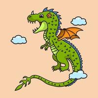 cartoon cute green dragon flying illustration vector