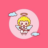 cartoon illustration of a cute angel flying holding a bow and arrow vector