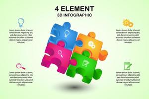 modern puzzle 3d infographic diagram with 4 element vector