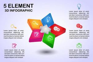 modern star 3d infographic diagram with 5 element vector