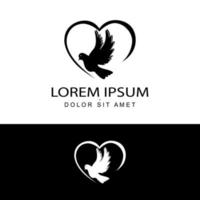 flying bird in love, dove logo template design vector in isolated background