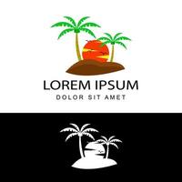 concepto tropical, vacaciones de verano. vector de diseño de plantilla de logotipo al atardecer en fondo aislado