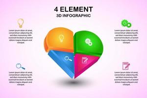 Diagrama de infografía 3d de corazón moderno con 4 elementos vector