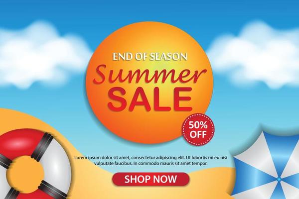 tropical summer sale banner with umbrella template collection